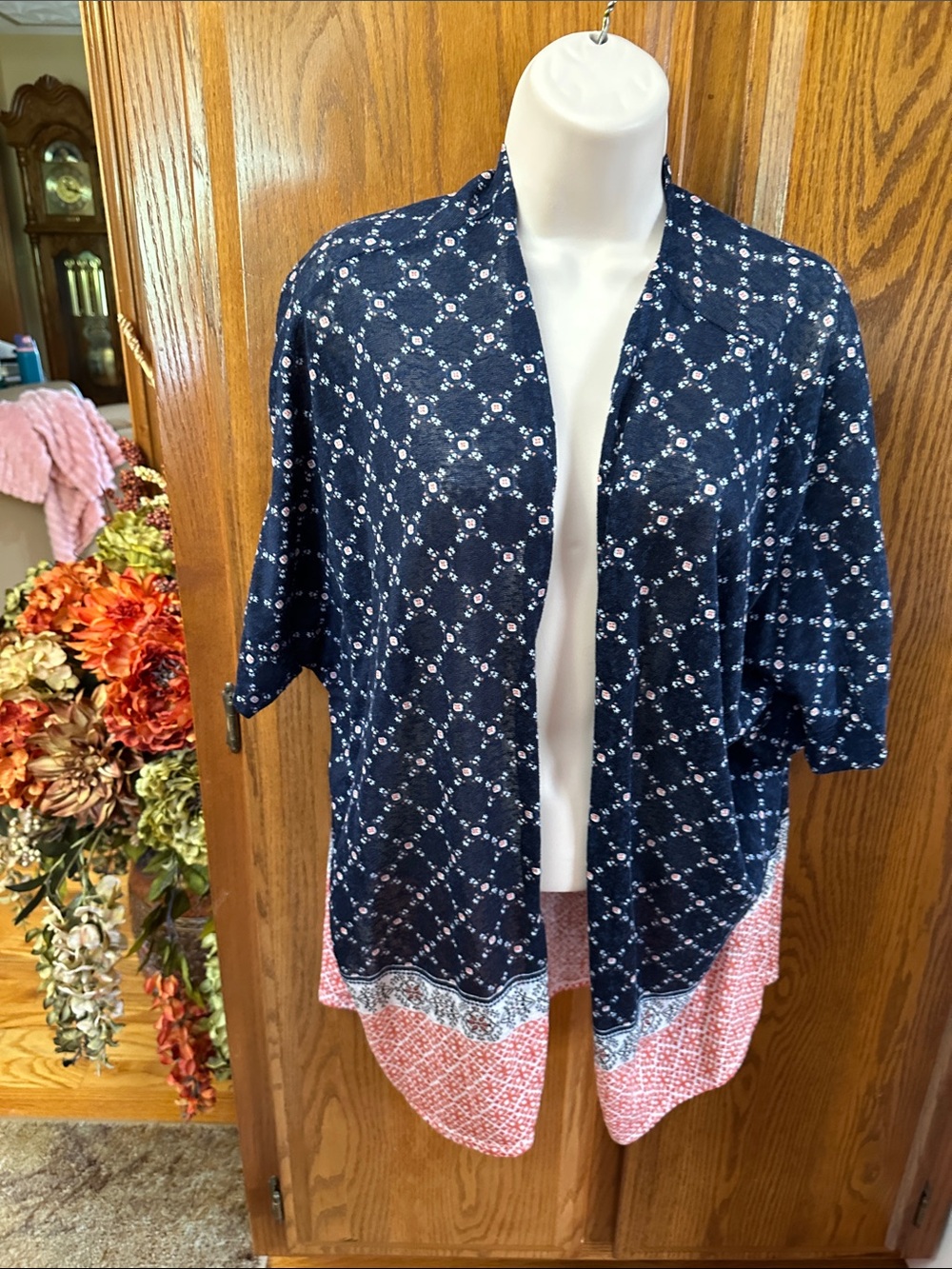 torrid Navy & Coral Open-Front Utility Kimono Jacket